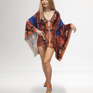 Caftan Dress Underwater Symphony  - Silk Satin Fabric
