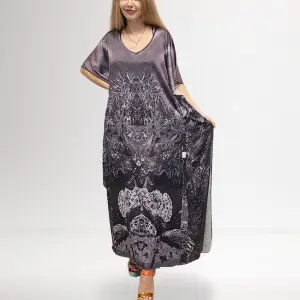 Caftan Dress Seashell Glow - Silk Satin Fabric