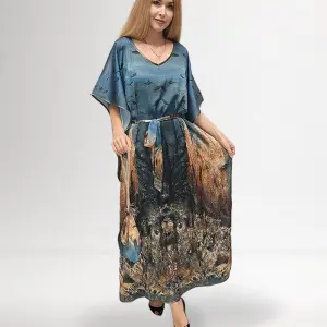 Caftan Dress Pearl Horizon - Silk Satin Fabric