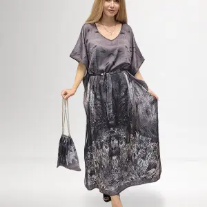 Caftan Dress Marine Serenity - Silk Satin Fabric