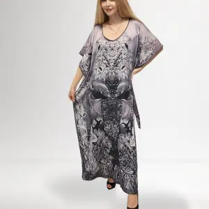 Caftan Dress Aqua Grace - Silk Satin Fabric