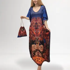 Caftan Dress Ocean Whisper - Silk Satin Fabric